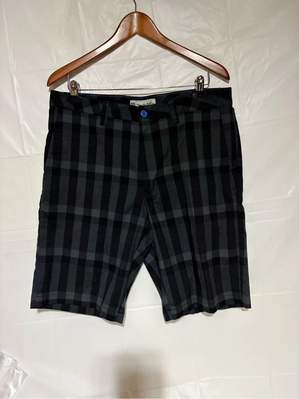Travis Mathew Black & Charcoal Plaid Flat Front Shorts